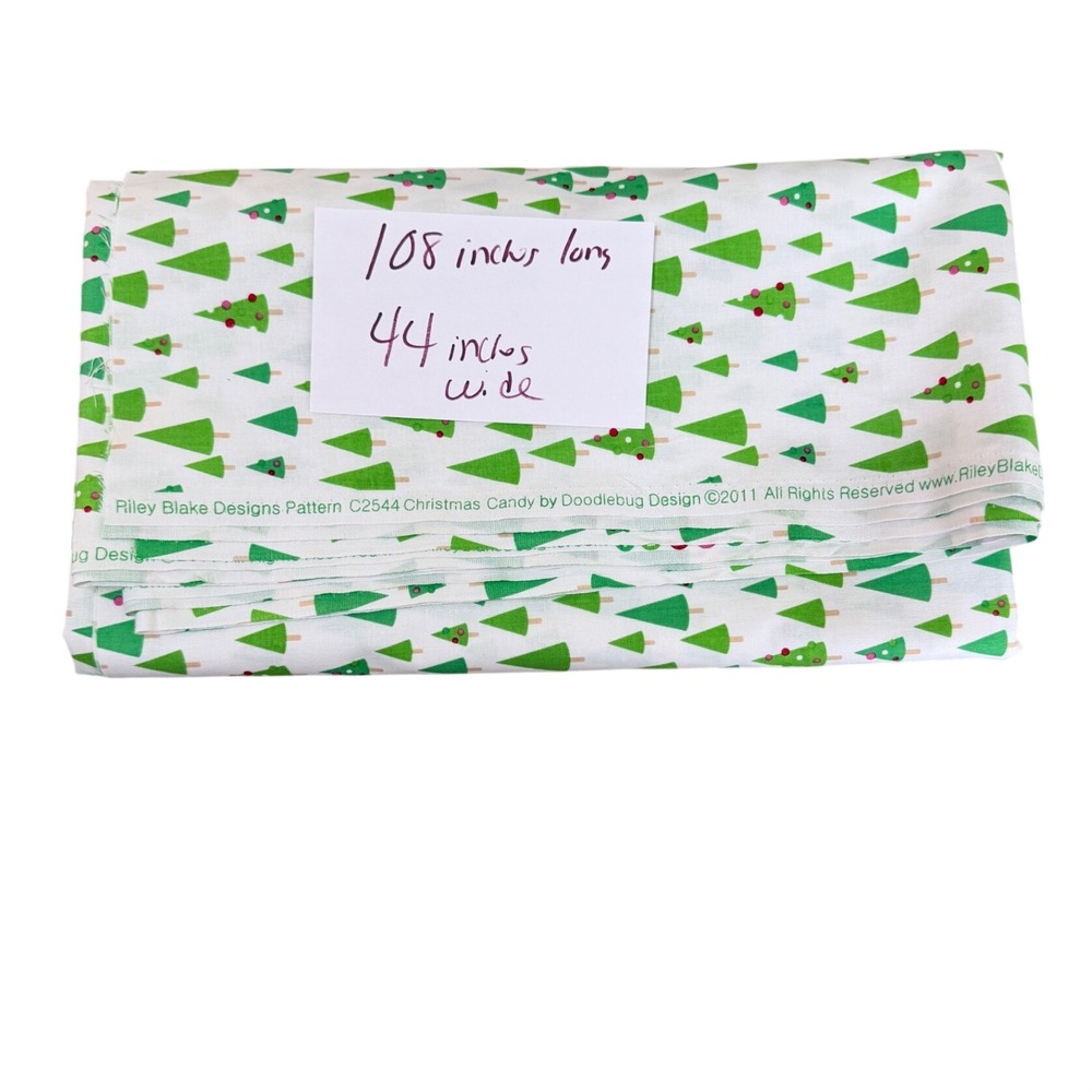 Riley Blake Christmas Candy C2544 White Green Tree Doodlebug Fabric 3 Yards OOP